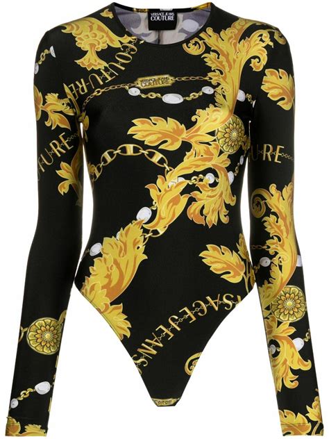 versace print bodysuit|Versace leather bodysuit.